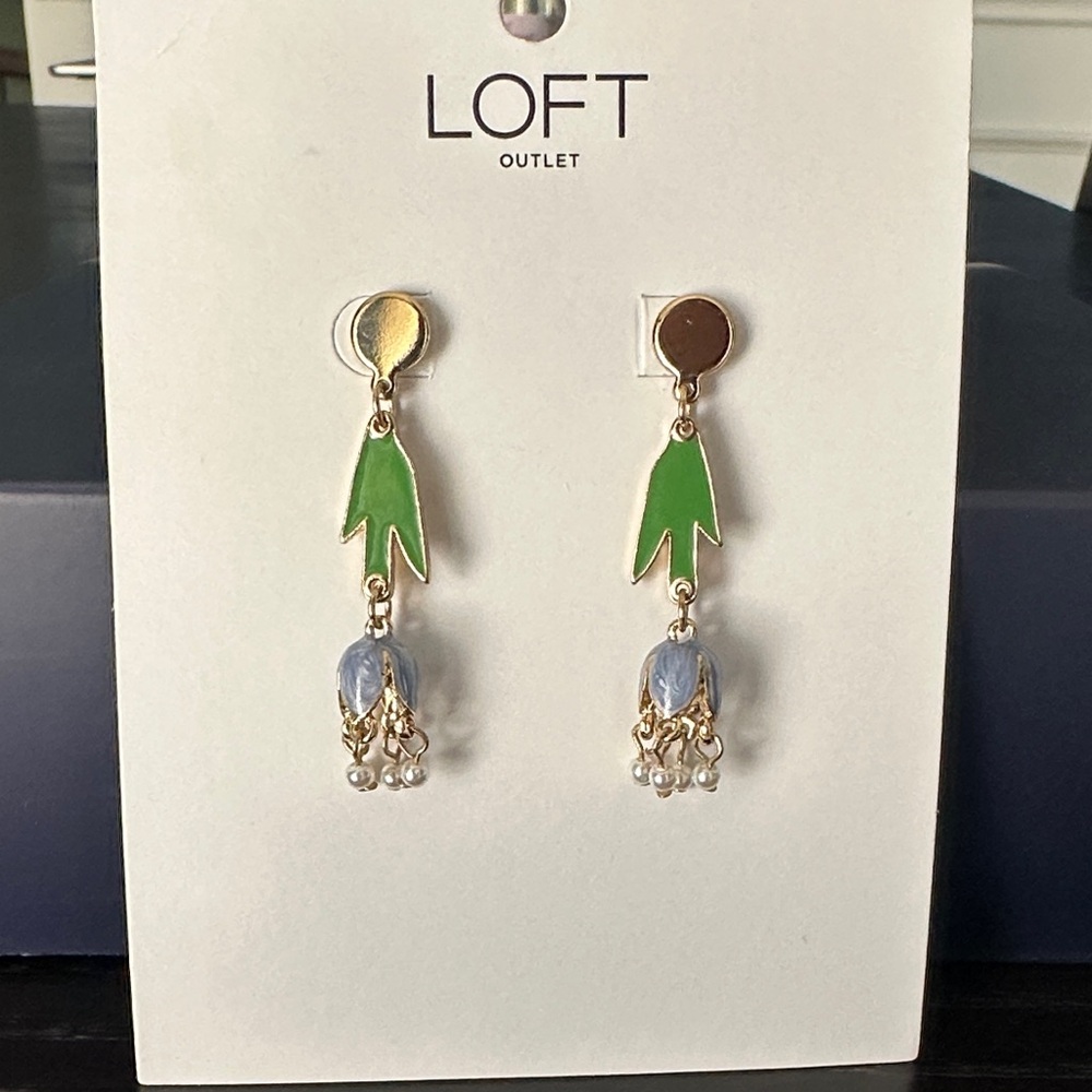 LOFT Green and Gold Drop Earrings